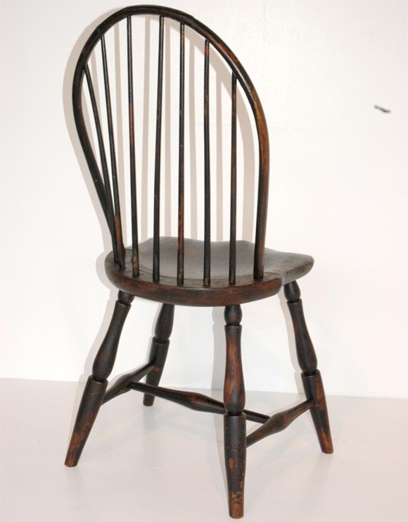 18THC  ORIGINAL BLACK OVER RED PAINTED WINDSOR CHAIRS 3