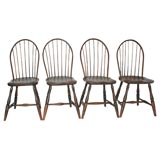 18THC  ORIGINAL BLACK OVER RED PAINTED WINDSOR CHAIRS