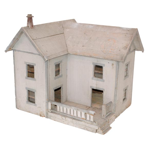 19THC ORIGINAL FOLKY PAINTED DOLL HOUSE