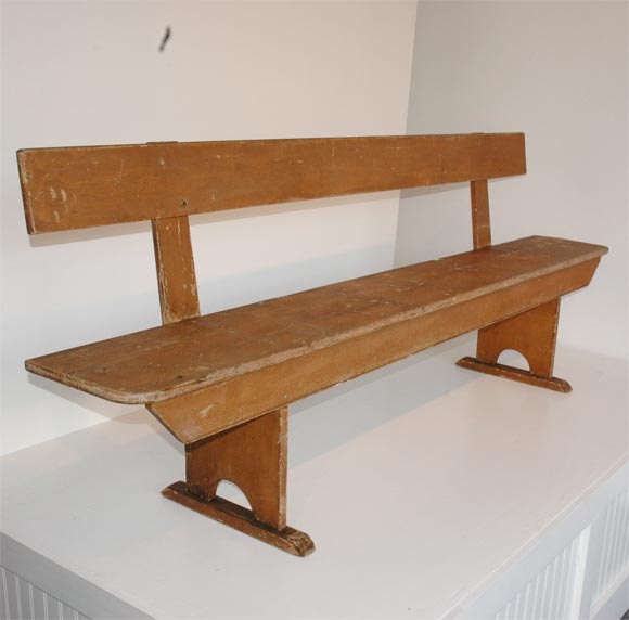 19THC ORIGINAL PAINTED BENCH WITH BACK