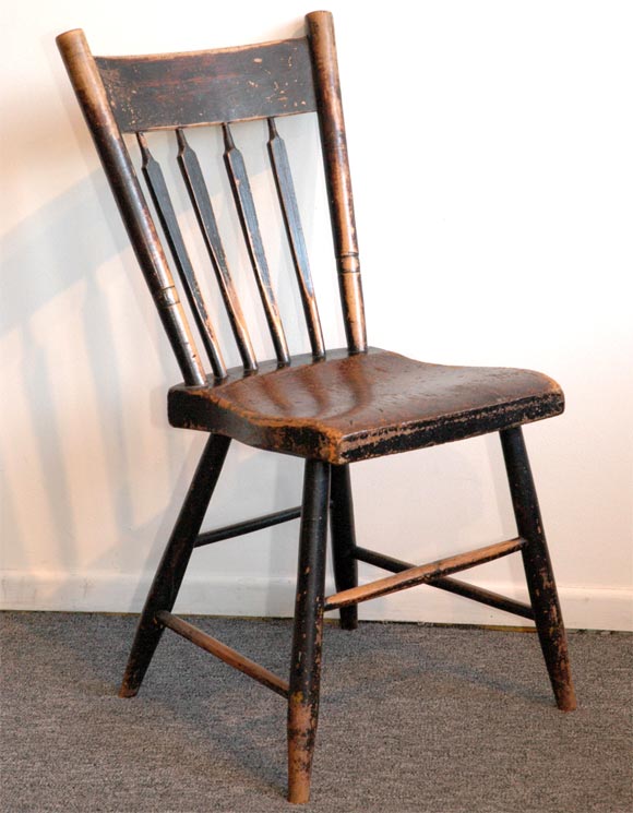19th Century 19THC ORIGINAL WORN BLACK OVER RED PAINTED ARROW BACK CHAIRS