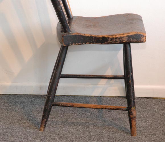 19THC ORIGINAL WORN BLACK OVER RED PAINTED ARROW BACK CHAIRS 1