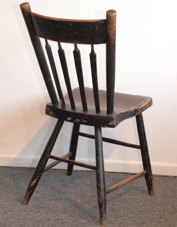19THC ORIGINAL WORN BLACK OVER RED PAINTED ARROW BACK CHAIRS 2
