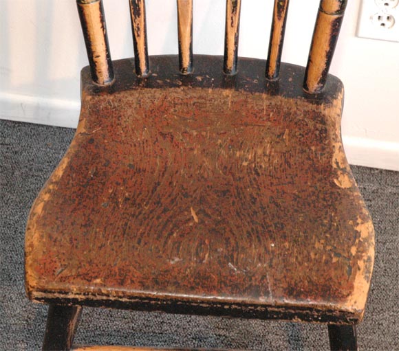 19THC ORIGINAL WORN BLACK OVER RED PAINTED ARROW BACK CHAIRS 3