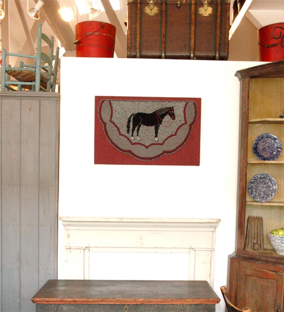 1930's Hand-Hooked and Mounted Pictorial Horse Rug