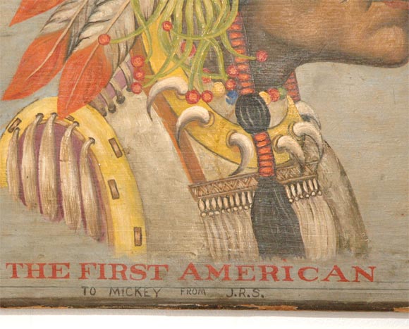 American 19THC  ORIGINAL POLYCHROME PAINTED INDIAN PAINTING ON BOARD