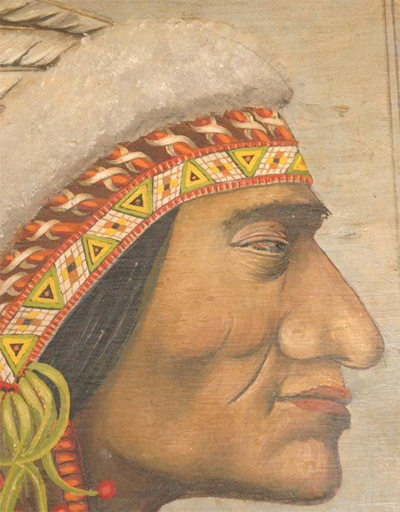 19th Century 19THC  ORIGINAL POLYCHROME PAINTED INDIAN PAINTING ON BOARD