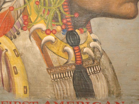 Board 19THC  ORIGINAL POLYCHROME PAINTED INDIAN PAINTING ON BOARD