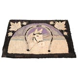 Vintage 1930'S  HAND HOOKED  PICTORIAL HORSE SHOE RUG