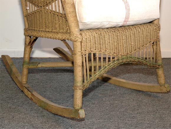 BAR HARBOR ORIGINAL MUSTERD PAINTED WICKER ROCKING CHAIR