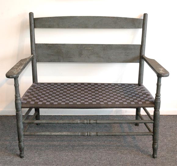 19THC SHAKER STYLE SETEE/BENCH IN ORGINAL BLUE/GREY PAINT