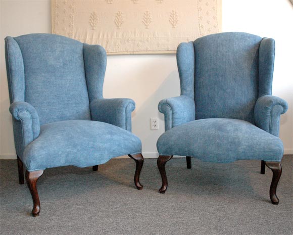 PAIR OF 1930S WING CHAIRS UPHOLSTERED IN 19THC HOMSPUN LINEN