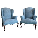 Vintage PAIR OF 1930S WING CHAIRS UPHOLSTERED IN 19THC HOMSPUN LINEN