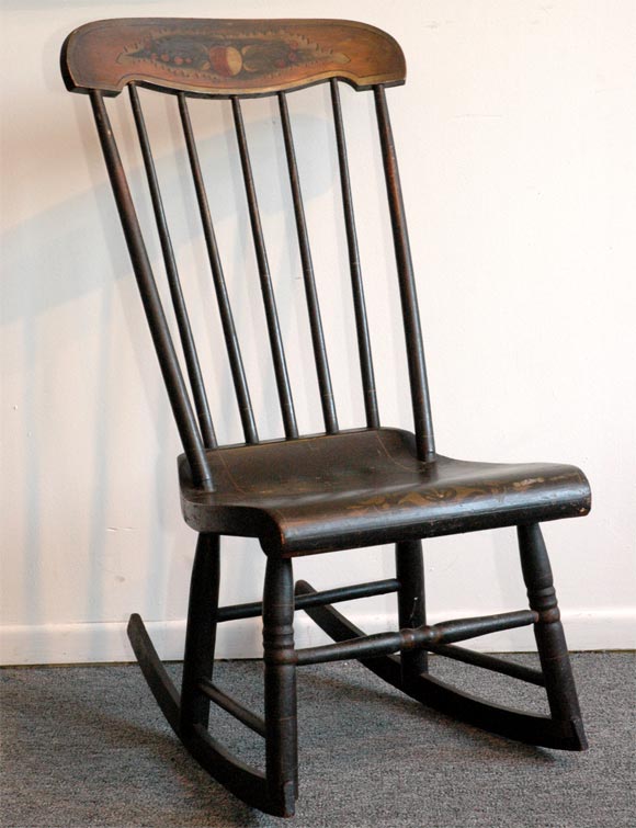 19THC EARLY DECORATED NEW ENGLAND ROCKING CHAIR