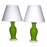 Pair of Apple Green Ceramic Vase Lamps