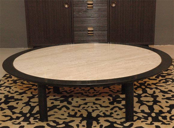 Round Michael Taylor For Baker Travertine Top Coffee Table