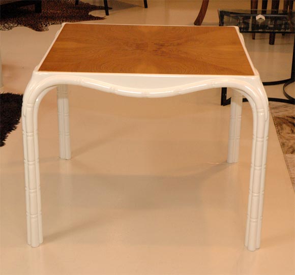 Game Table With White Lacquered Base And Burl Top
