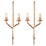 Pair of Gilt Bronze Tree Branch 2-Light Wall Sconces by Agostini