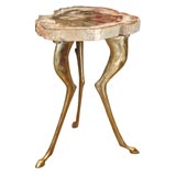 Petrified Wood Top Table on Bronze Tripod Hoof Base