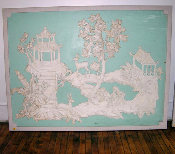 American Two Large Decorative Chinoiseries Carved Panels by Terrell