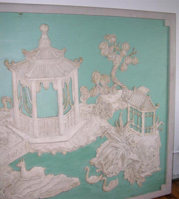 Wood Two Large Decorative Chinoiseries Carved Panels by Terrell