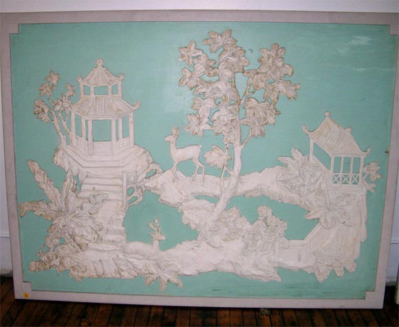 Two Large Decorative Chinoiseries Carved Panels by Terrell 4
