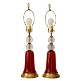 Vintage Hollywood Glamour Red Glass & Glass Ball Lamps