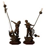 Pair of French Bronze Sailor Lamps