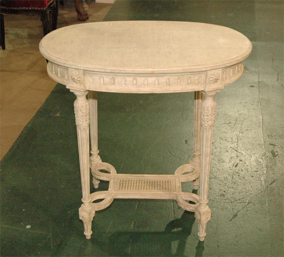 Bleached Wood  Side Table/ Cane Base