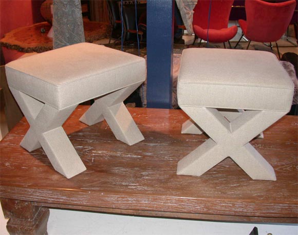 Pair of Massive X Benches in Natural Linen.  Solid and Well Proportioned.