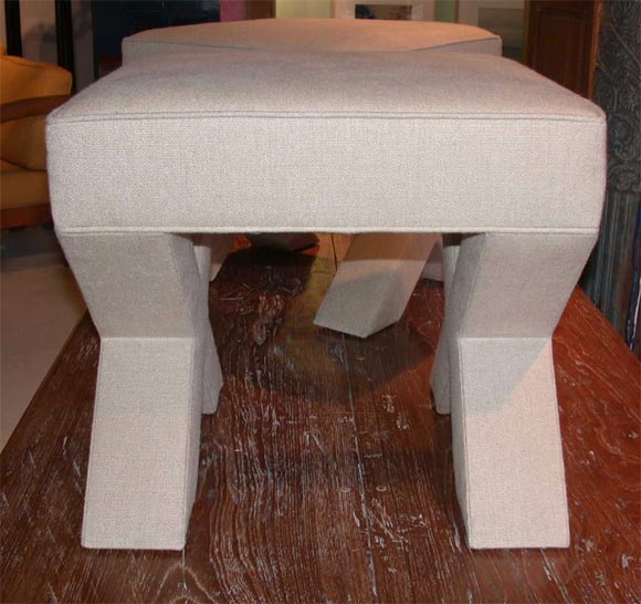 Pair of Massive X-Benches in Natural Linen For Sale 4