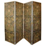 French four-panel gilt & polychrome leather screen