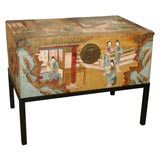 A Hand Painted Chinese Trunk on Stand