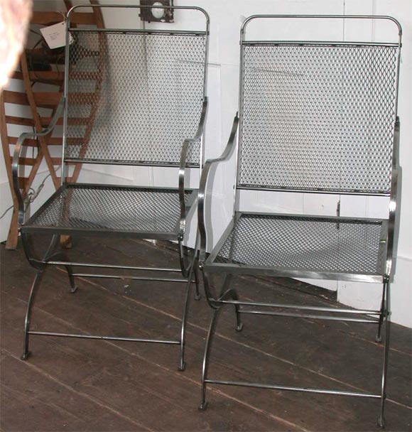 Unusual Pair of Stainless Steel and Mesh Chairs
