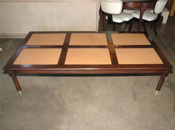 Mid-20th Century Walnut Cocktail Table with Top Stitched Inset Leather Panels
