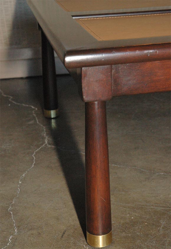 Walnut Cocktail Table with Top Stitched Inset Leather Panels 3