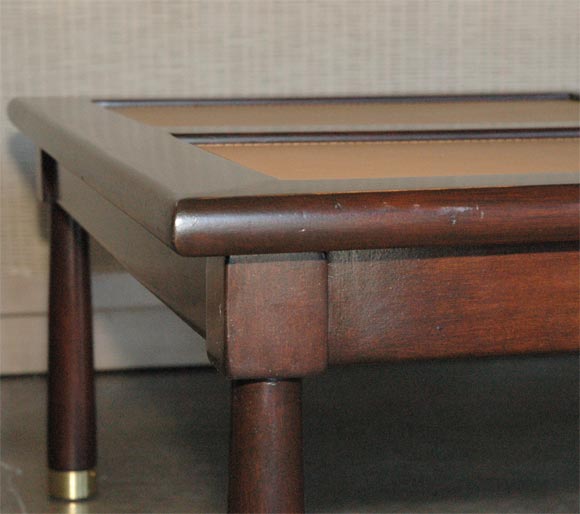 Walnut Cocktail Table with Top Stitched Inset Leather Panels 4