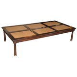 Walnut Cocktail Table with Top Stitched Inset Leather Panels