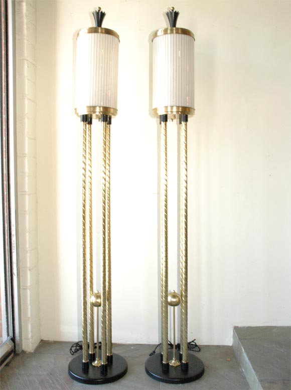 Pair of Brass Torchieres In Good Condition For Sale In Los Angeles, CA