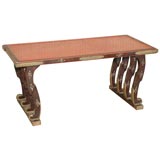 Japanese Lacquer Table with Brass and Mother of Pearl Inlay