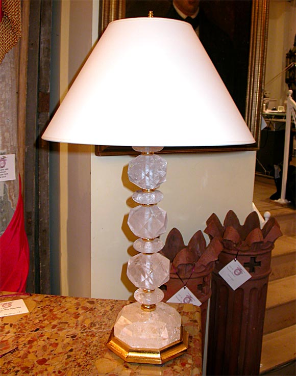 A PAIR OF FACETTED CUT BALLS -  ROCK CRYSTAL  LAMPS