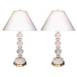 A PAIR OF FACETTED CUT BALLS -  ROCK CRYSTAL  LAMPS