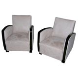 A pair of Art Deco club chairs with Macassar Ebony frames