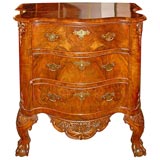 Superb burl walnut three-drawer commode