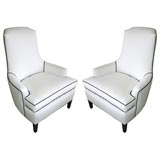 Pair of White High-Back Armchairs