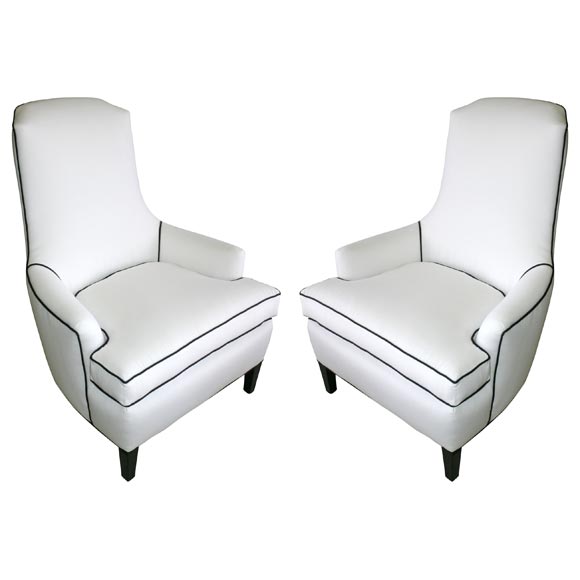Pair of White High-Back Armchairs