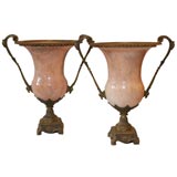 Pair of Louis 16th Style Bronze Mounted Marble Urns