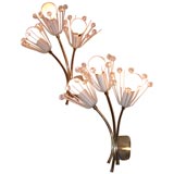 PAIR OF BRASS AND CRYSTAL BALL SCONCES