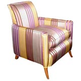 Art Deco Silk Upholstered Scrolled Arm Chair