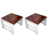 A Pair of Cream Lacquer and Figured Walnut Cocktail Tables